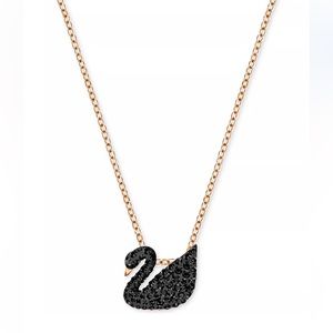 Swarovski Black Swan Pendant Necklace with Rose Gold Chain